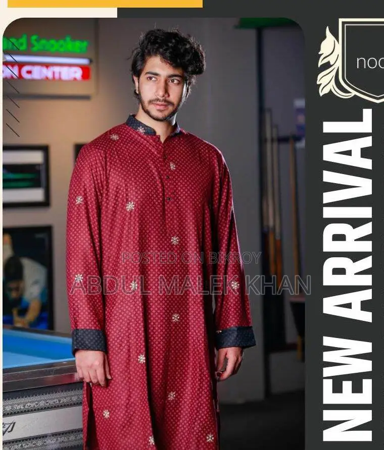 Premium Quality Red Color Semi Long Panjabi. Regular Fit Premium Panja