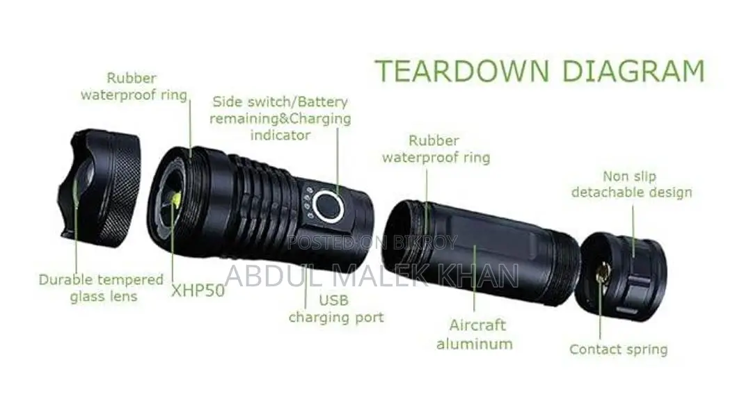 5000 Lumen Rechargeable Tactical Flashlight,XHP50 LED for Hiking Hunti