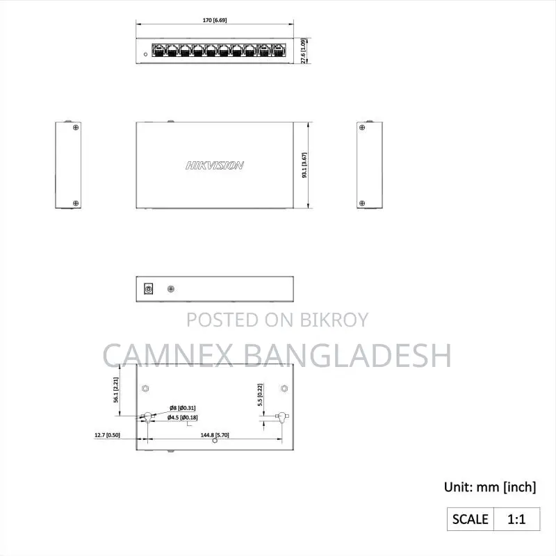 হিকভিশন ডিএস-৩ই০১১এমপি-ই/এম ৮ পোর্ট পিওই সুইচ ২টি আপলিংক পোর্টসহ (৬০ ওয়াট)