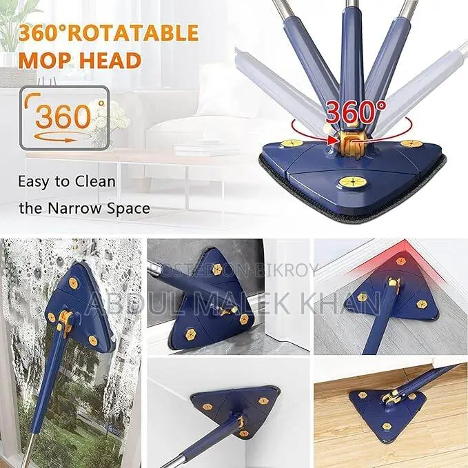 360° Rotatable Adjustable Cleaning Mop Extendable Triangle Mop with Long Handle Hand Twist Quick Dry Mop