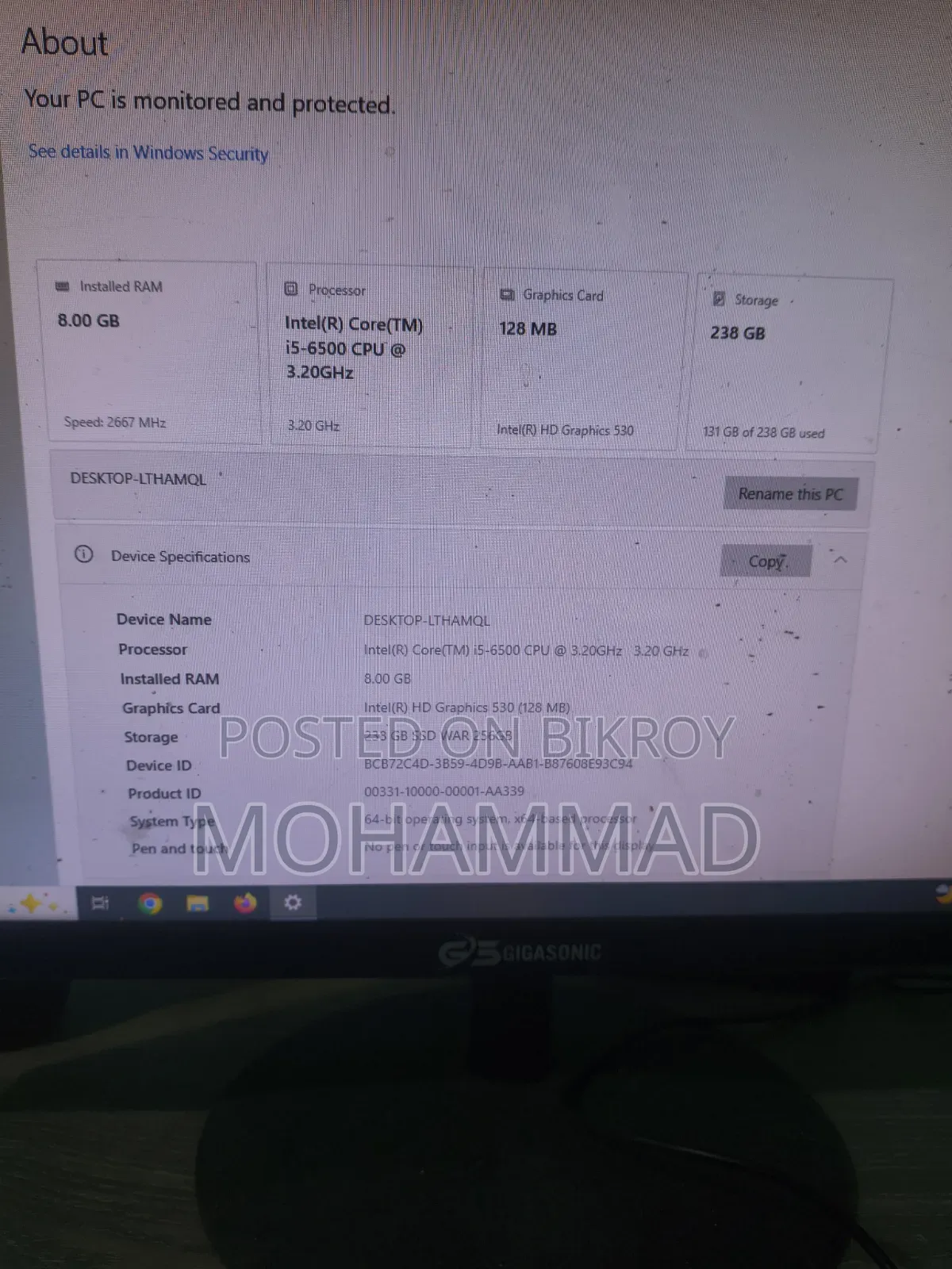 Desktop Computer Gigabyte GB-BACE-3000 8GB Intel Core I5 SSD 256GB