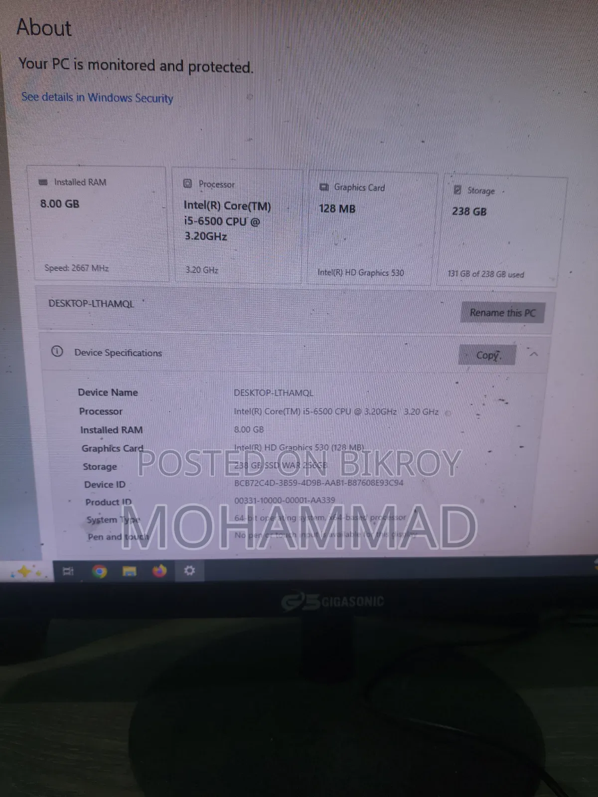Desktop Computer Gigabyte GB-BACE-3000 8GB Intel Core I5 SSD 256GB