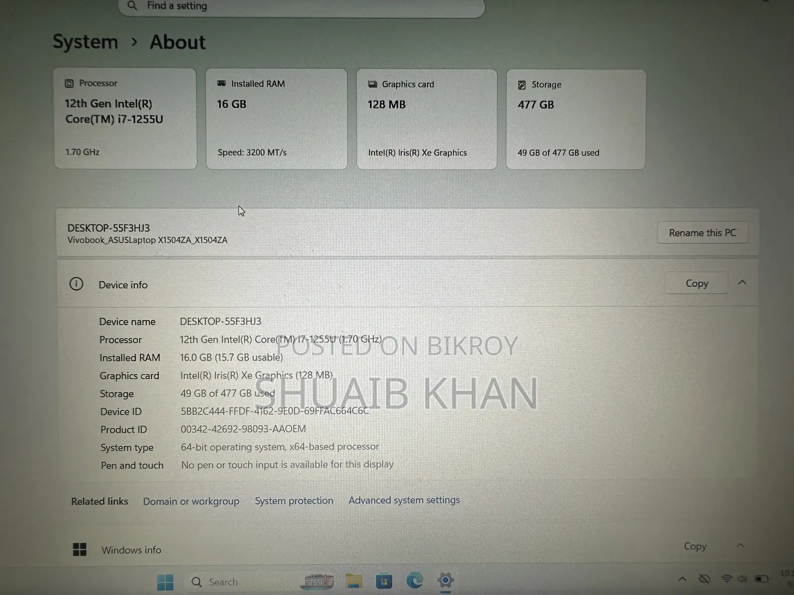 Laptop Asus Vivobook 15 16GB Intel Core i7 SSD 512GB