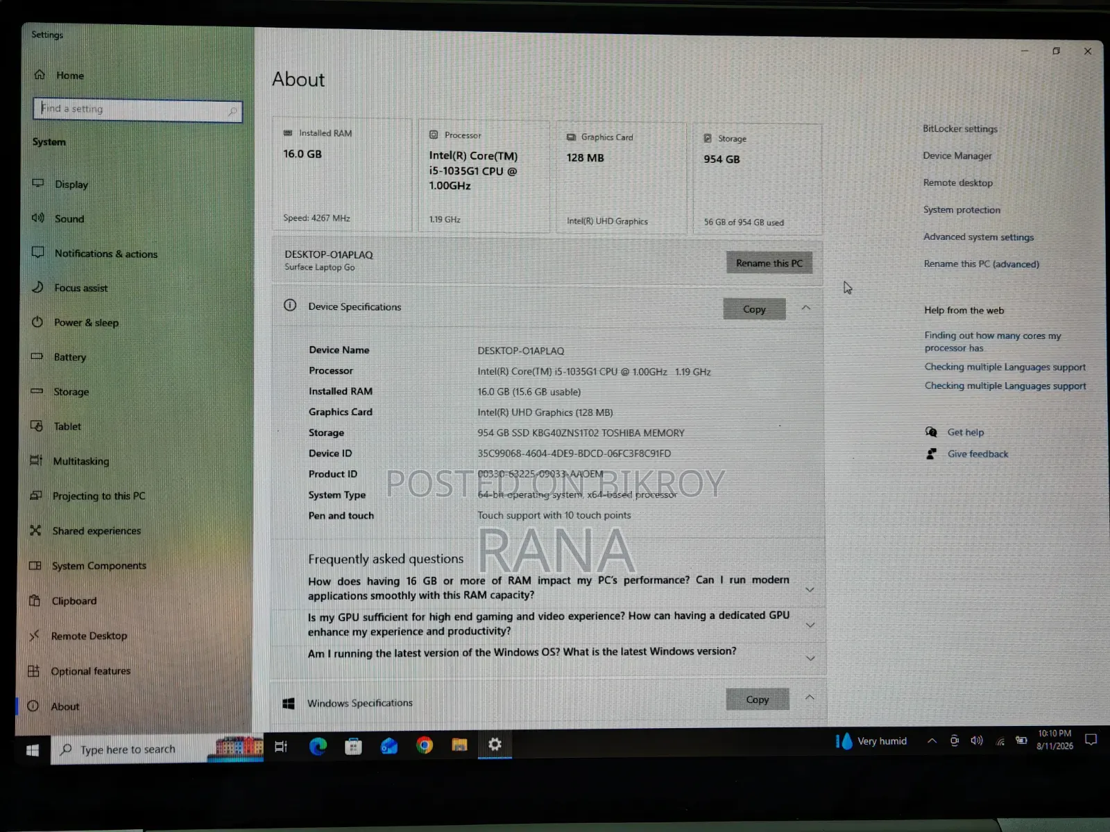 Laptop Microsoft Surface Laptop Go 16GB Intel Core i5 SSD 1TB