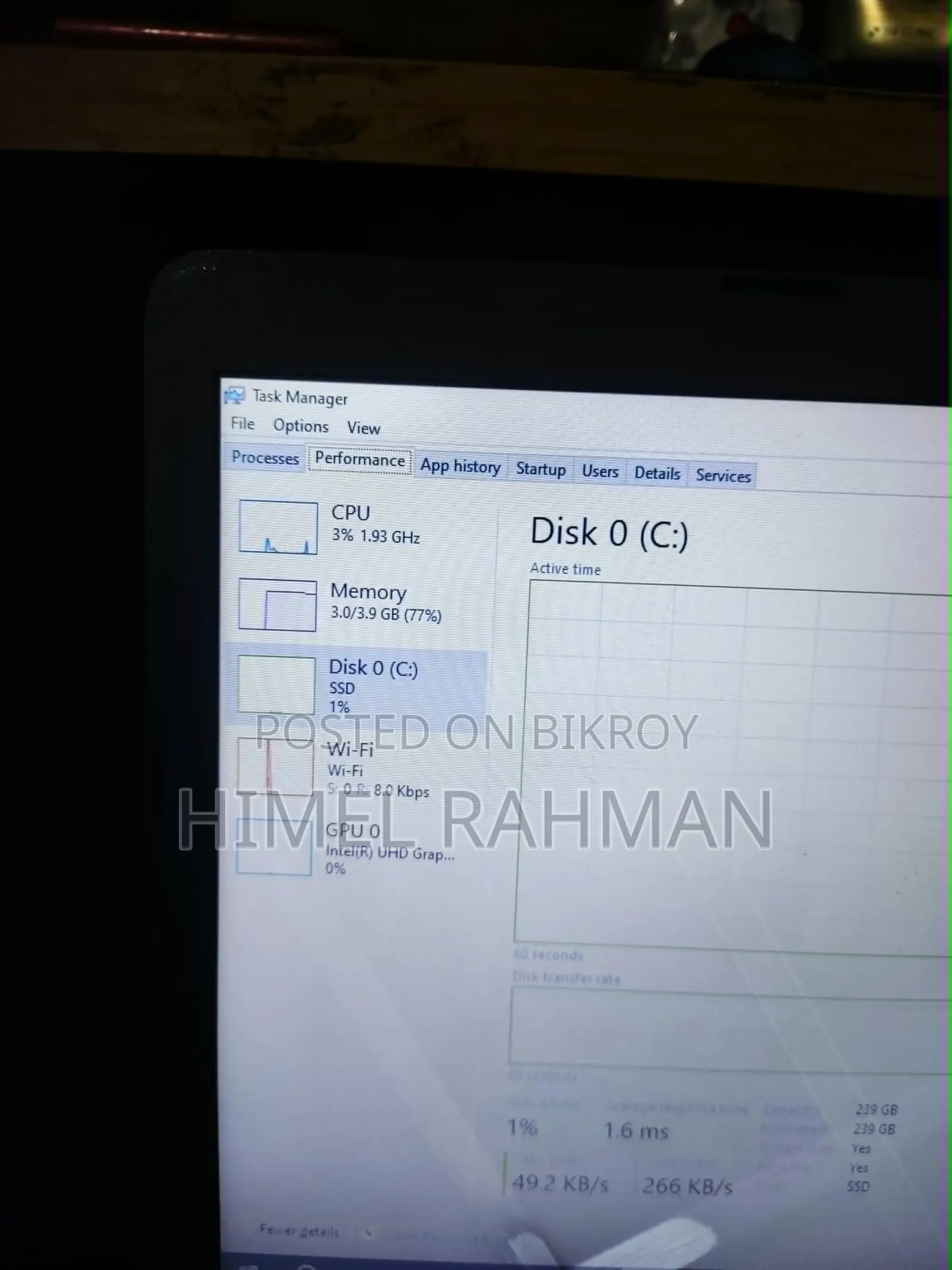 ল্যাপটপ HP 240 G7 ৪জিবি ইন্টেল কোর আই৩ এসএসডি ২৫৬জিবি