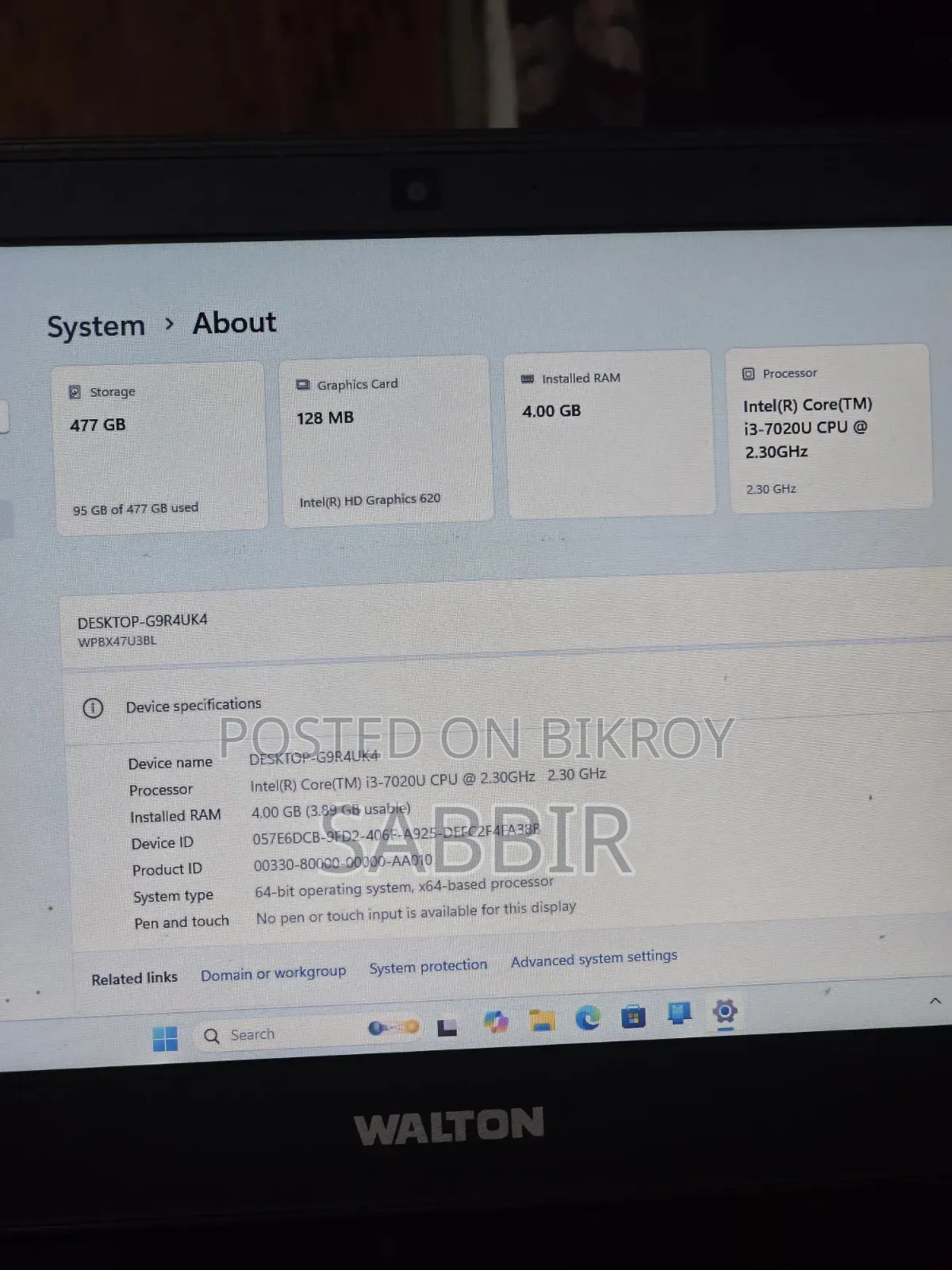 ল্যাপটপ ৪জিবি ইন্টেল কোর আই৩ এসএসডি ৫১২জিবি