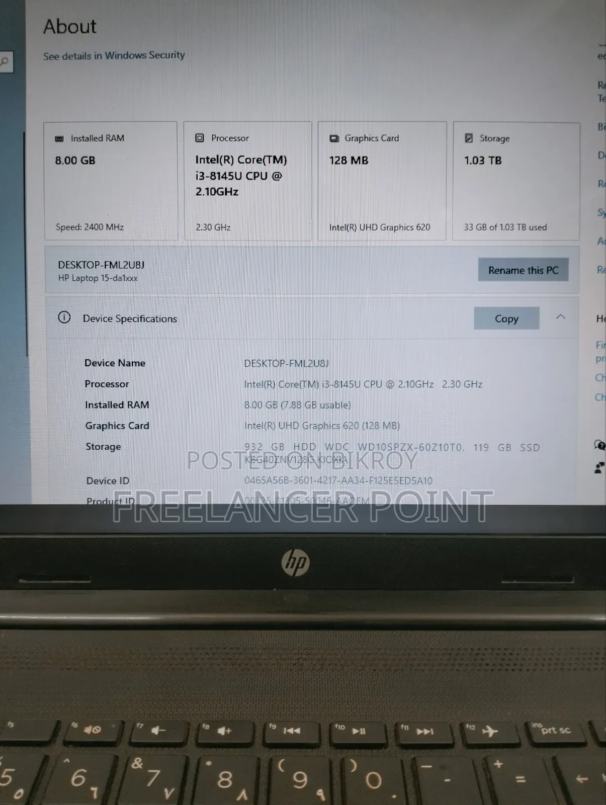 Laptop HP 15 8GB Intel Core I3 HDD+SSD 1T