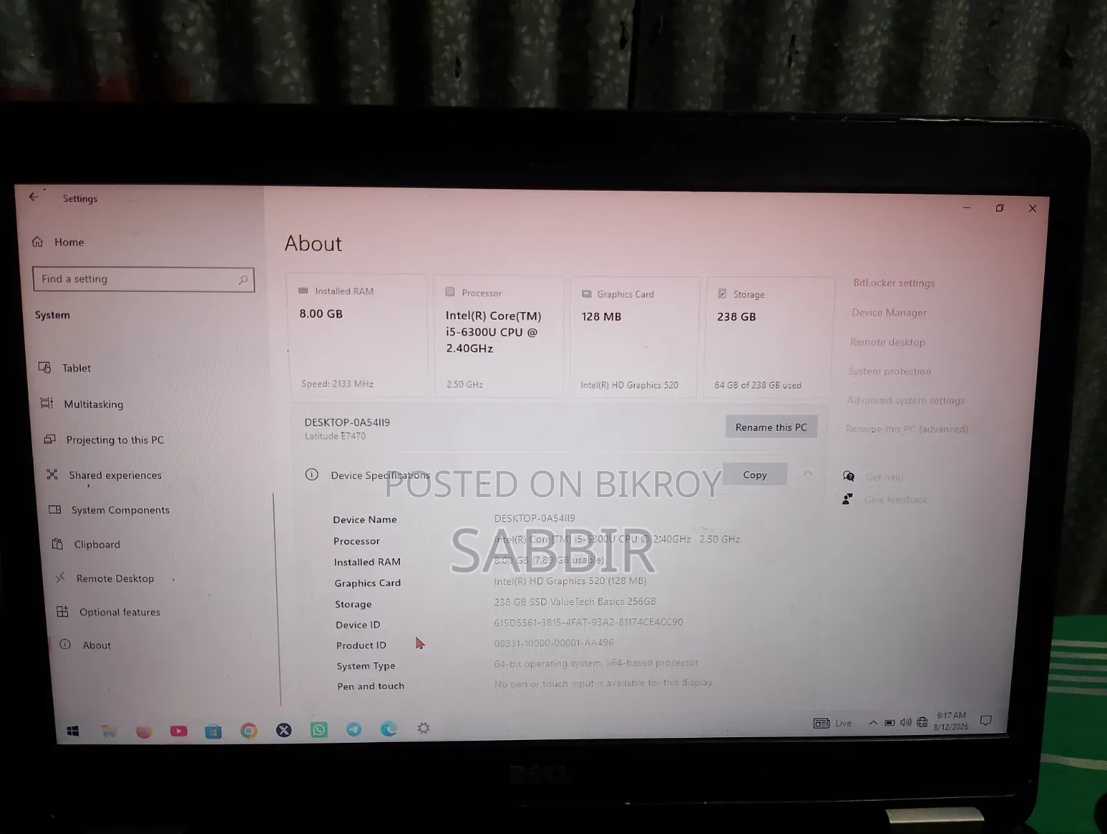 Laptop Dell Latitude E7470 8GB Intel Core I5 SSD 256GB