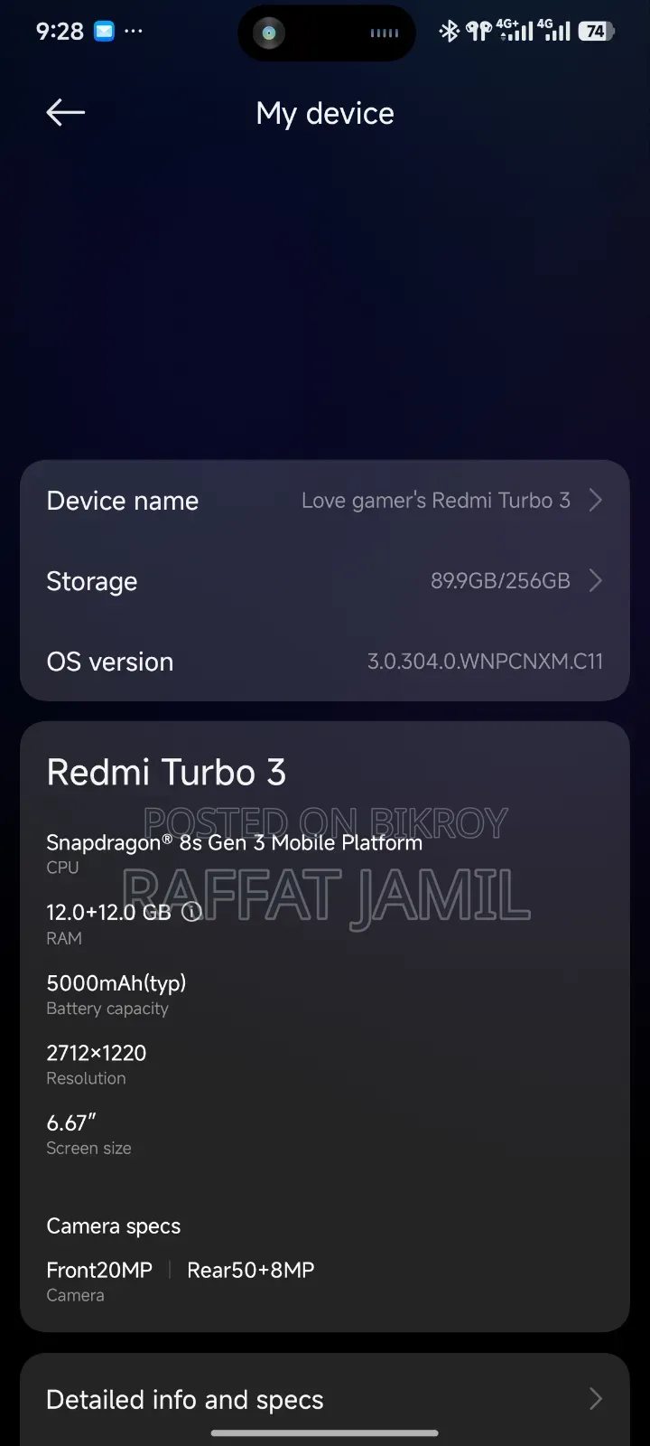 Xiaomi Redmi Turbo 3 256 GB Black