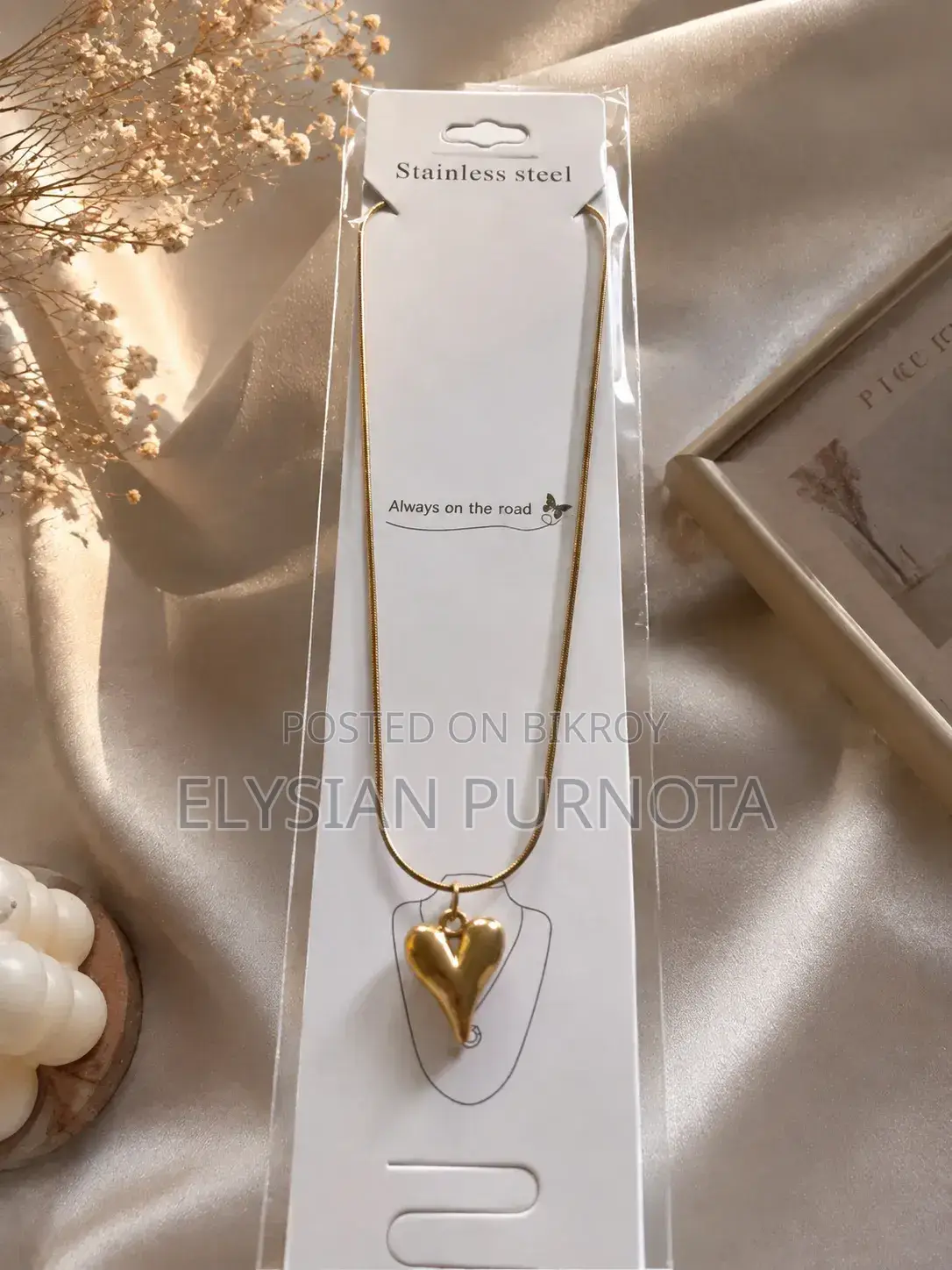 Golden Glow Puffy Heart Pendant Necklace for Women