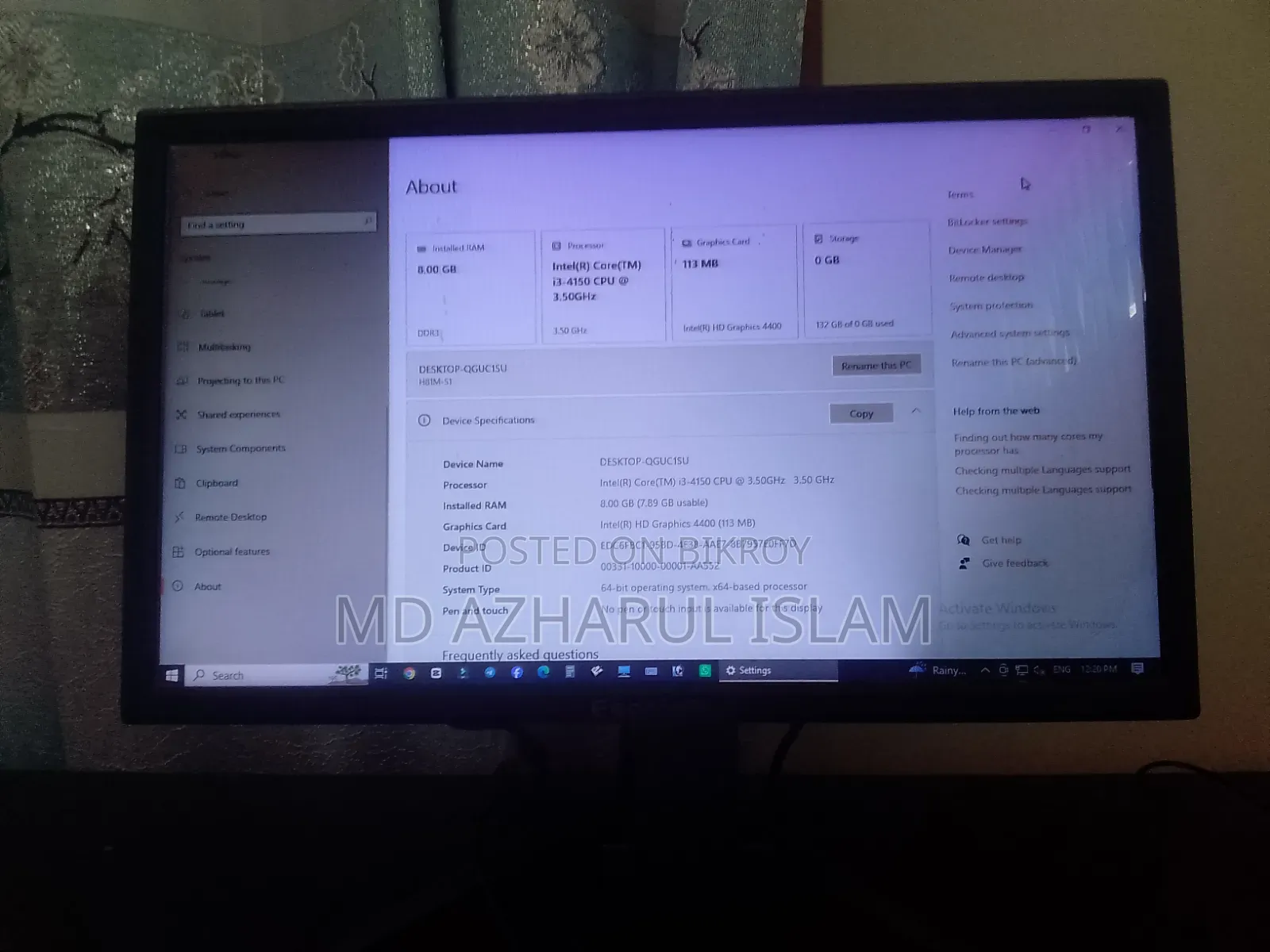 Desktop Computer Gigabyte 8GB Intel Core i3 SSD 256GB