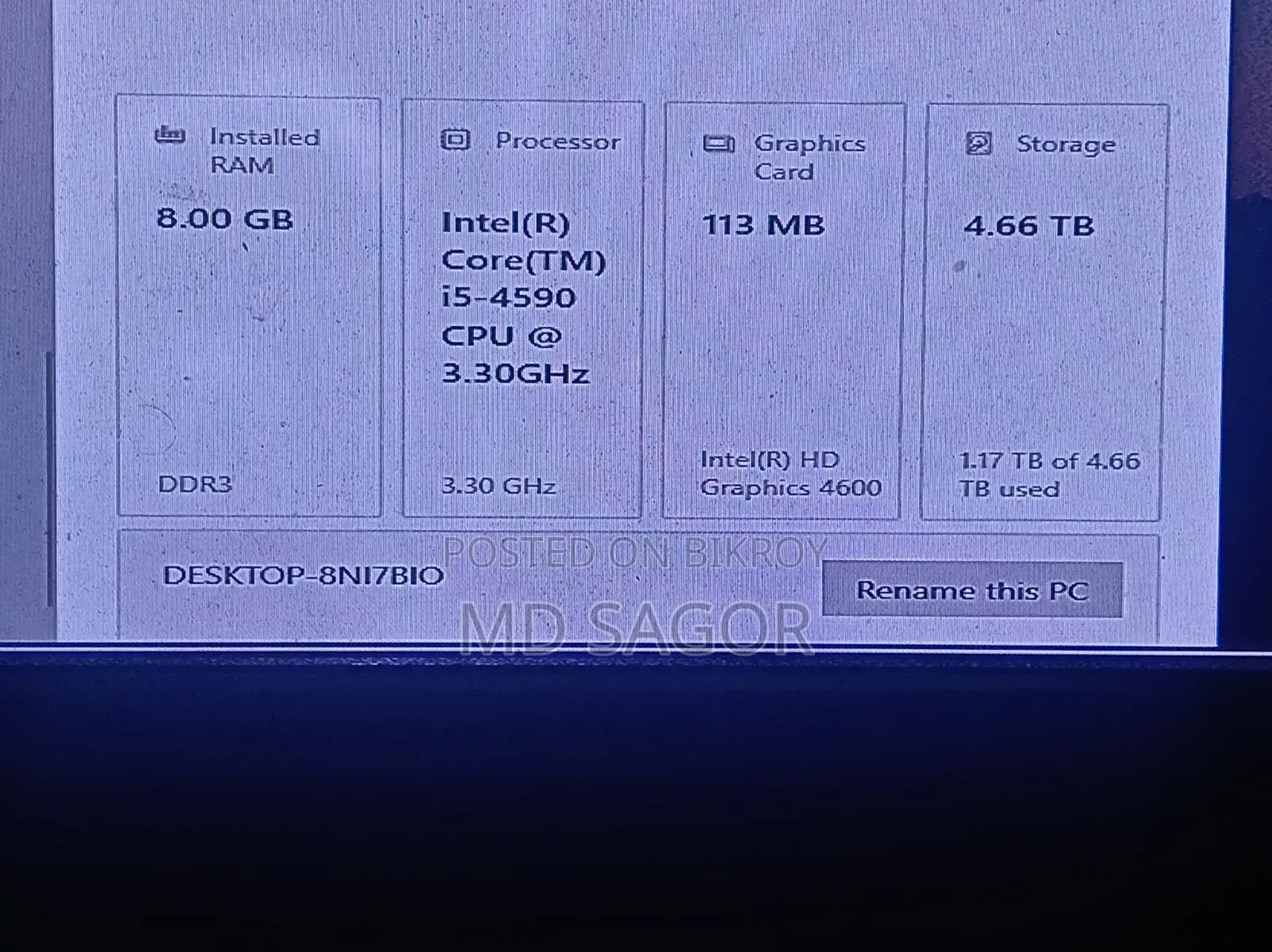 Desktop Computer 8GB Intel Core i5 SSD 128GB