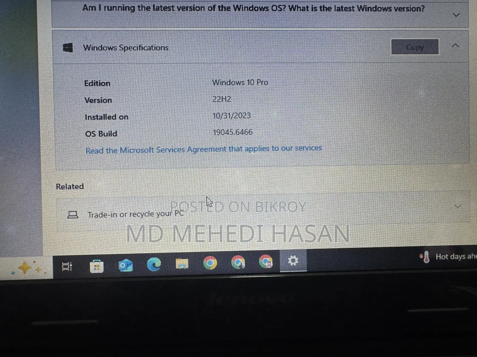 Laptop Lenovo 4GB Intel Pentium HDD+SSD 512GB