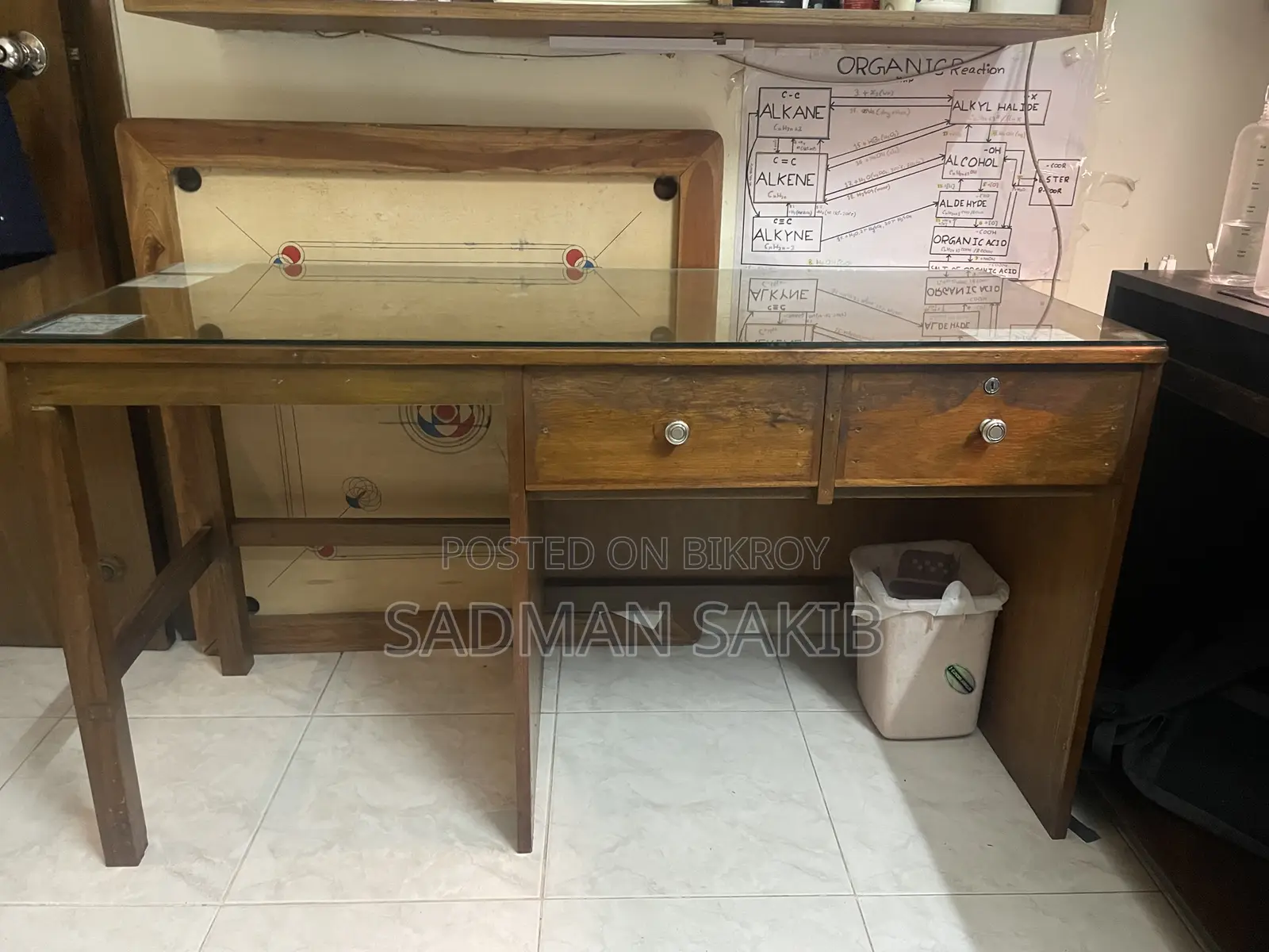 Wooden Study Table With Glass (Used)