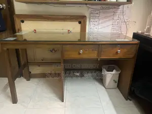 Wooden Study Table With Glass (Used)