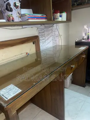 Wooden Study Table With Glass (Used)