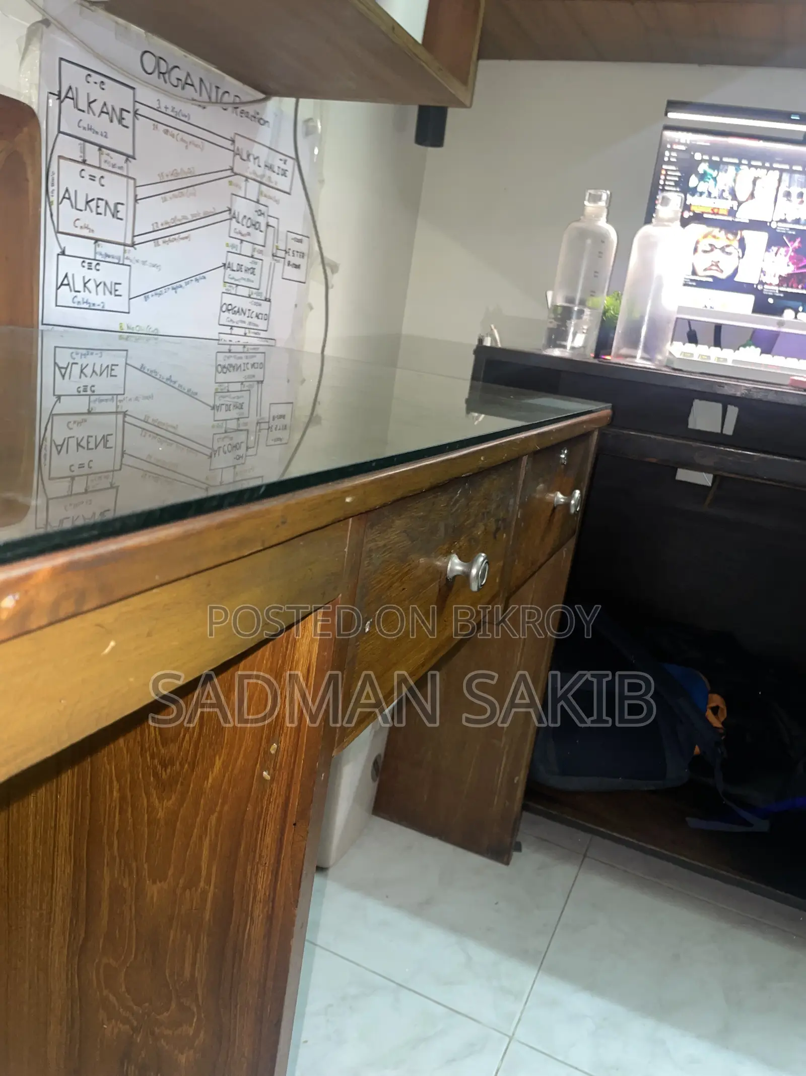 Wooden Study Table With Glass (Used)