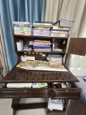 Used Wooden Study Table With Bookshelf & Drawers