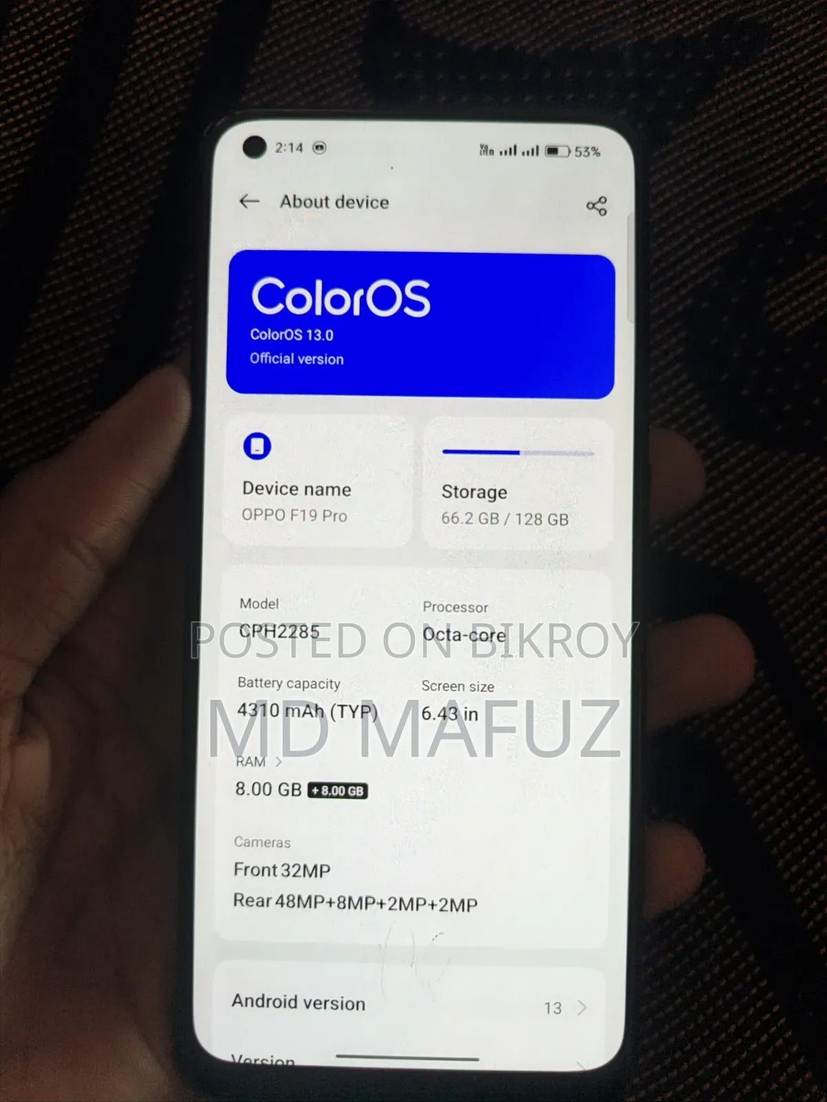 অপো এফ১৯ প্রো ১২৮ জিবি কালো