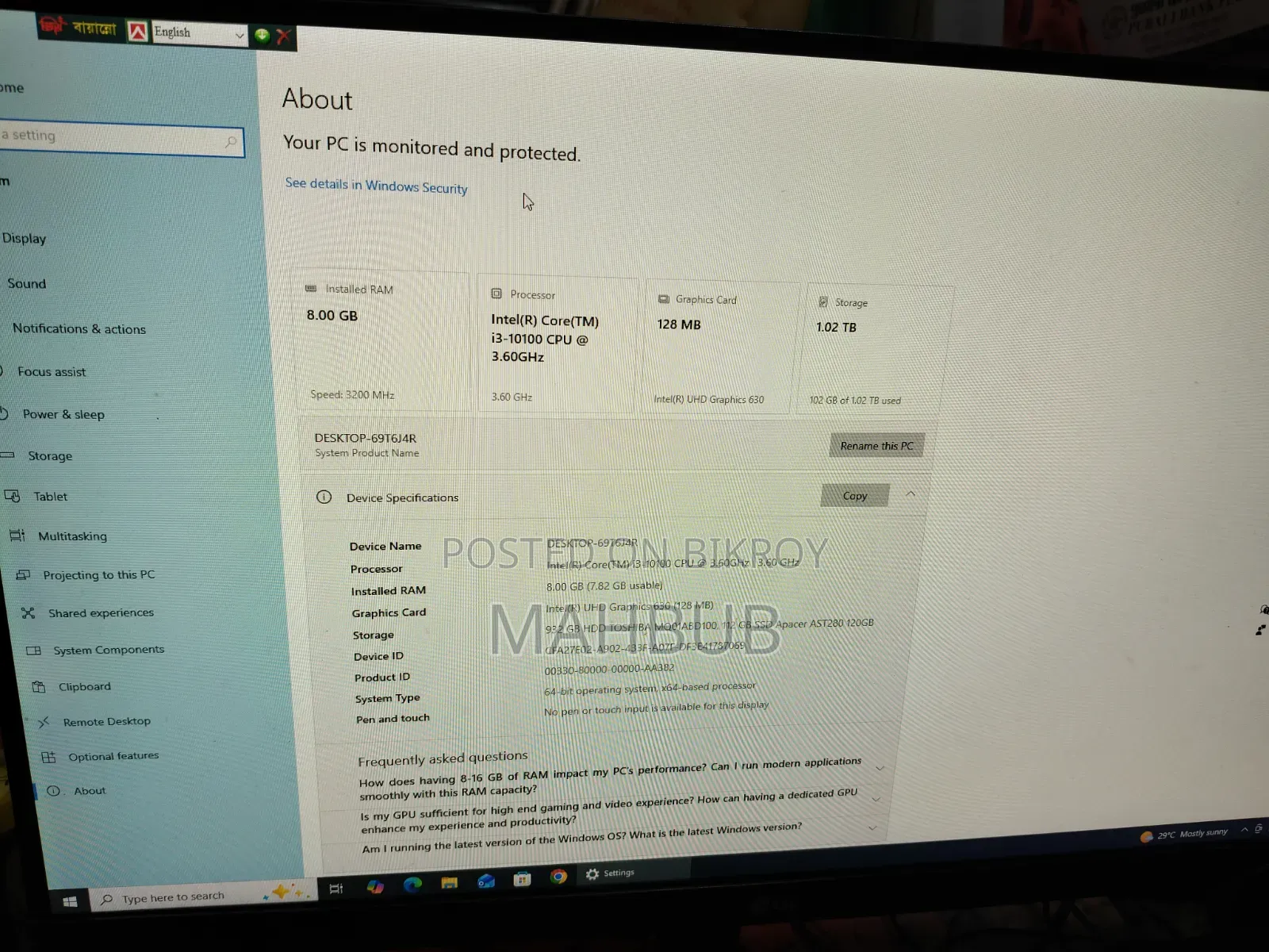 New Desktop Computer 8GB Intel Core i3 HDD+SSD 1T