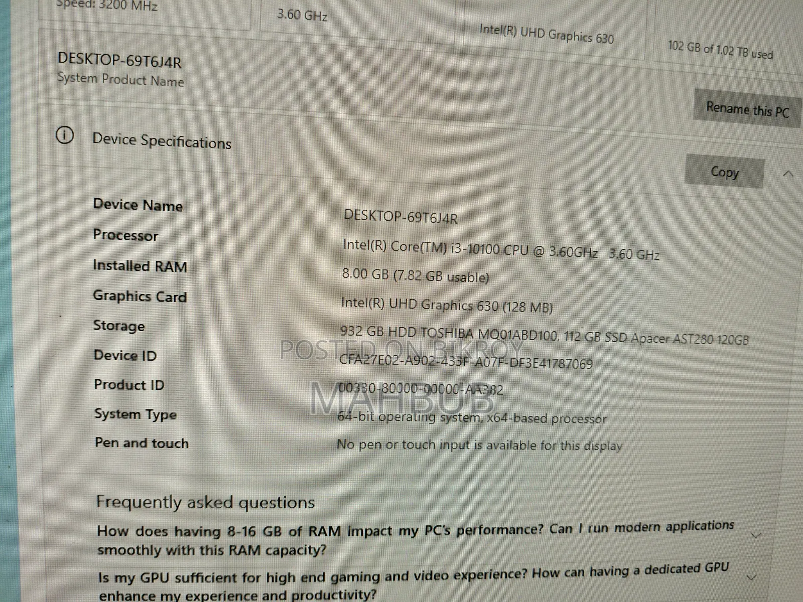 New Desktop Computer 8GB Intel Core i3 HDD+SSD 1T