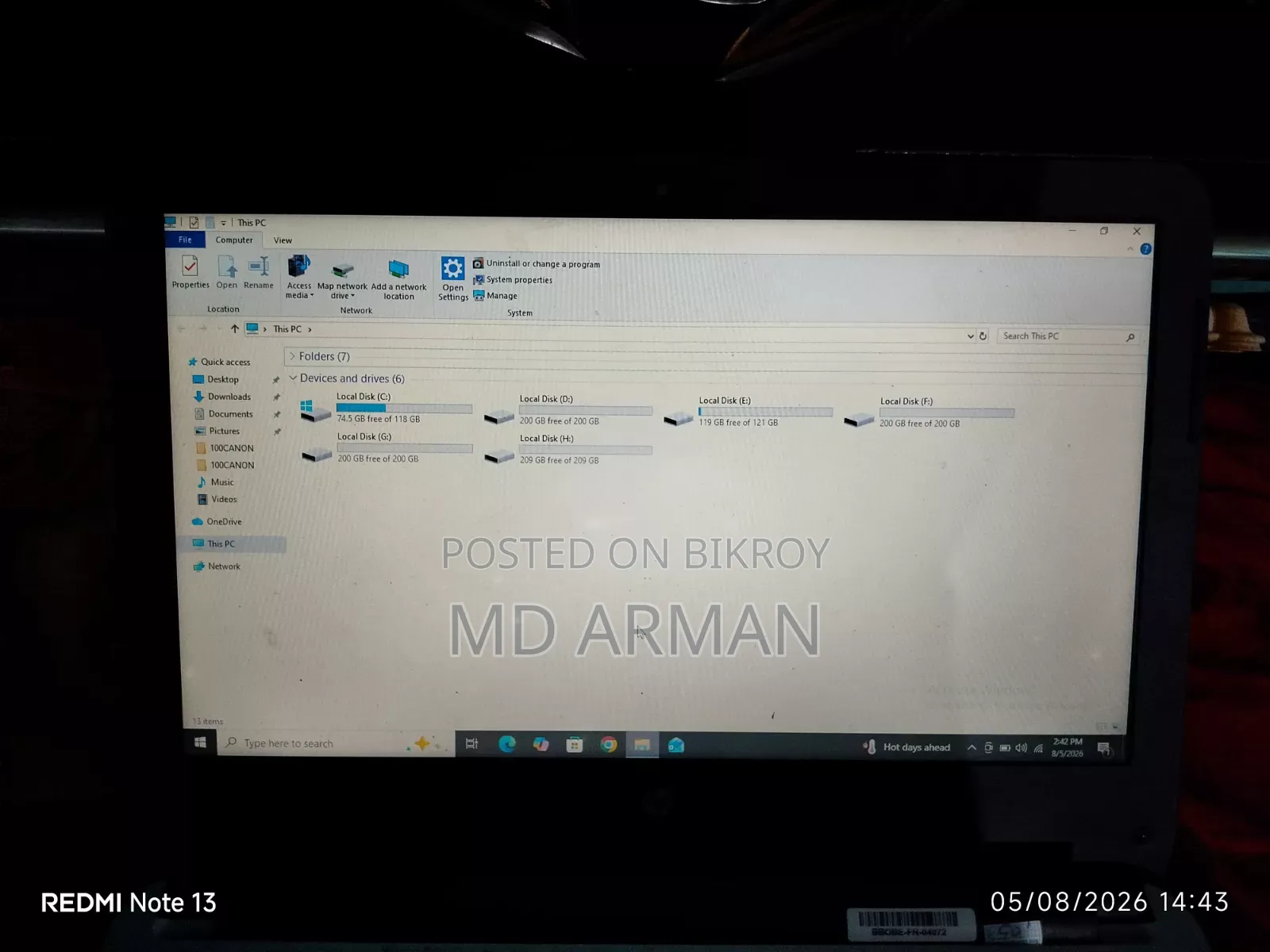 HP 14s 8GB Intel Core i3 HDD+SSD 1TB Laptop