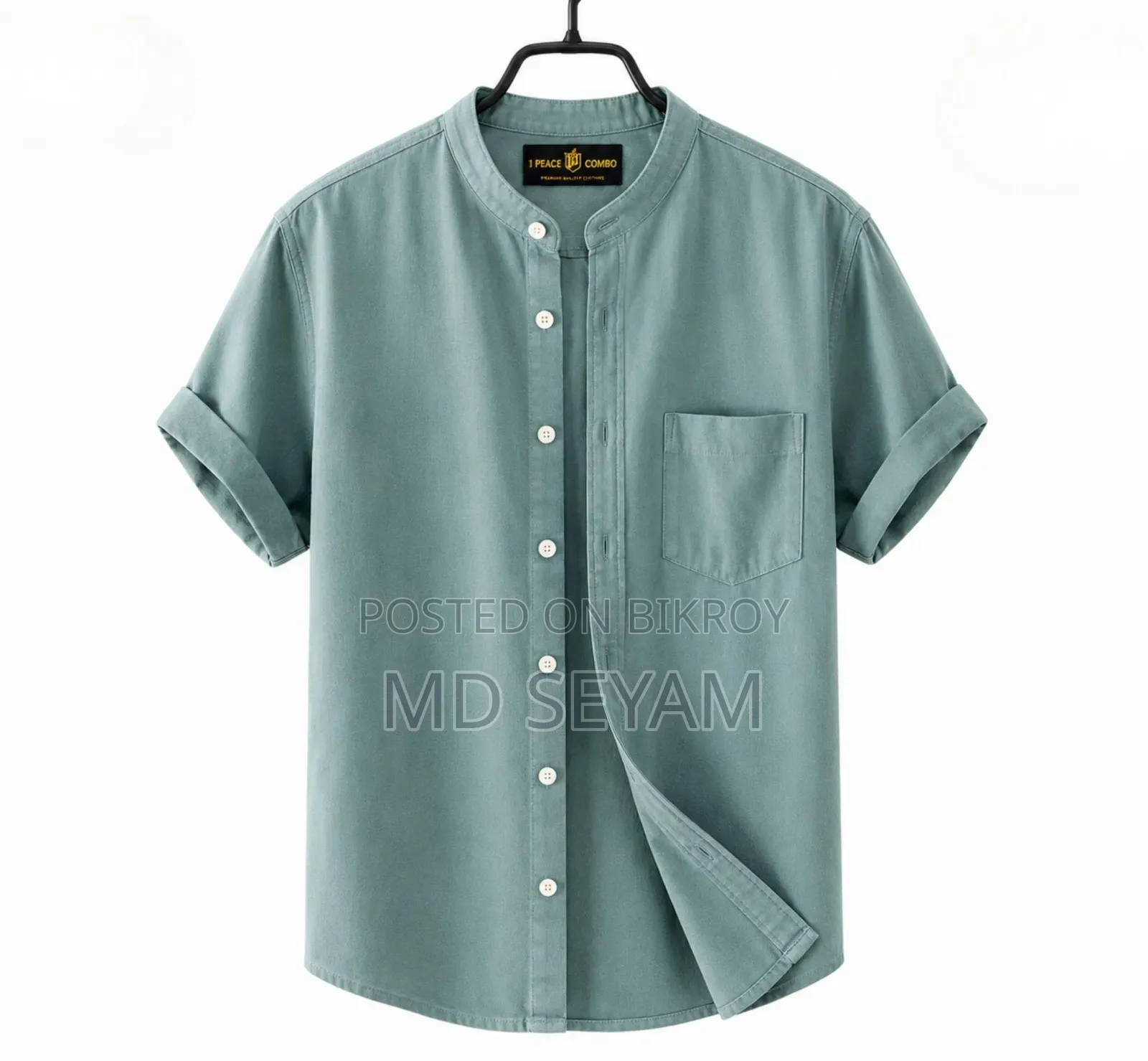 Premium Oxford Cotton Band Collar Short Sleeve Shirt