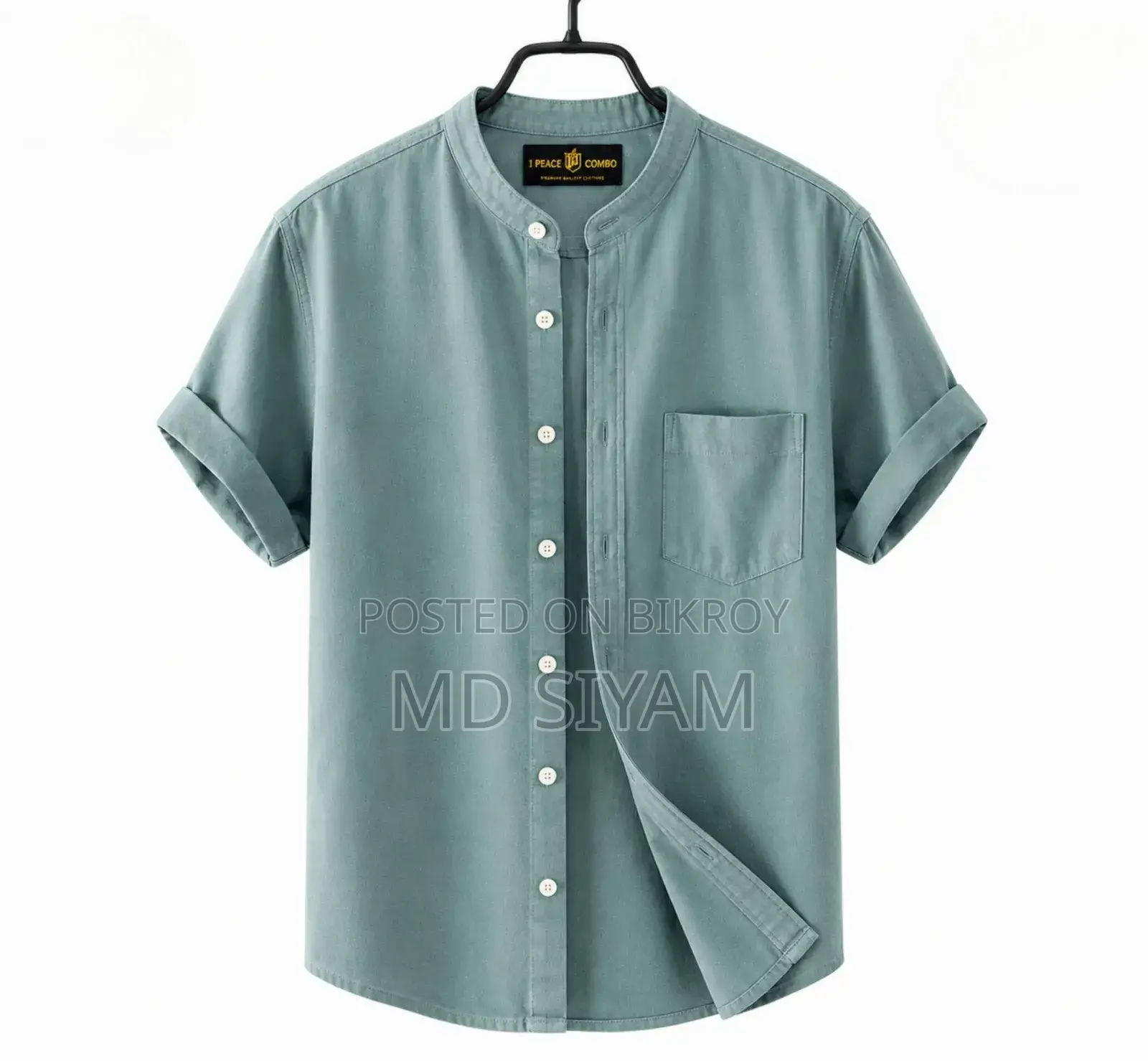 Premium Oxford Cotton Band Collar Short Sleeve Shirt