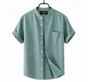 Premium Oxford Cotton Band Collar Short Sleeve Shirt