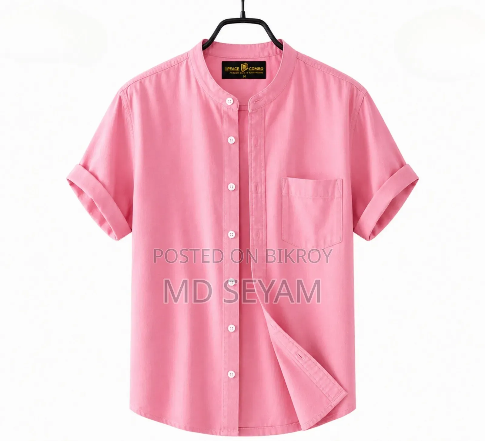 Premium Oxford Cotton Band Collar Short Sleeve Shirt