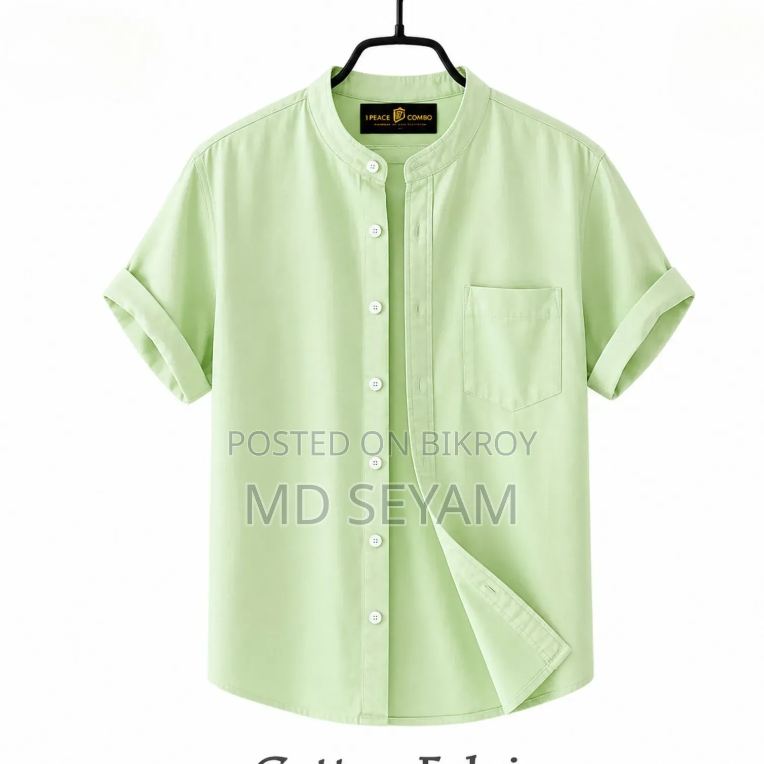 Premium Oxford Cotton Band Collar Short Sleeve Shirt