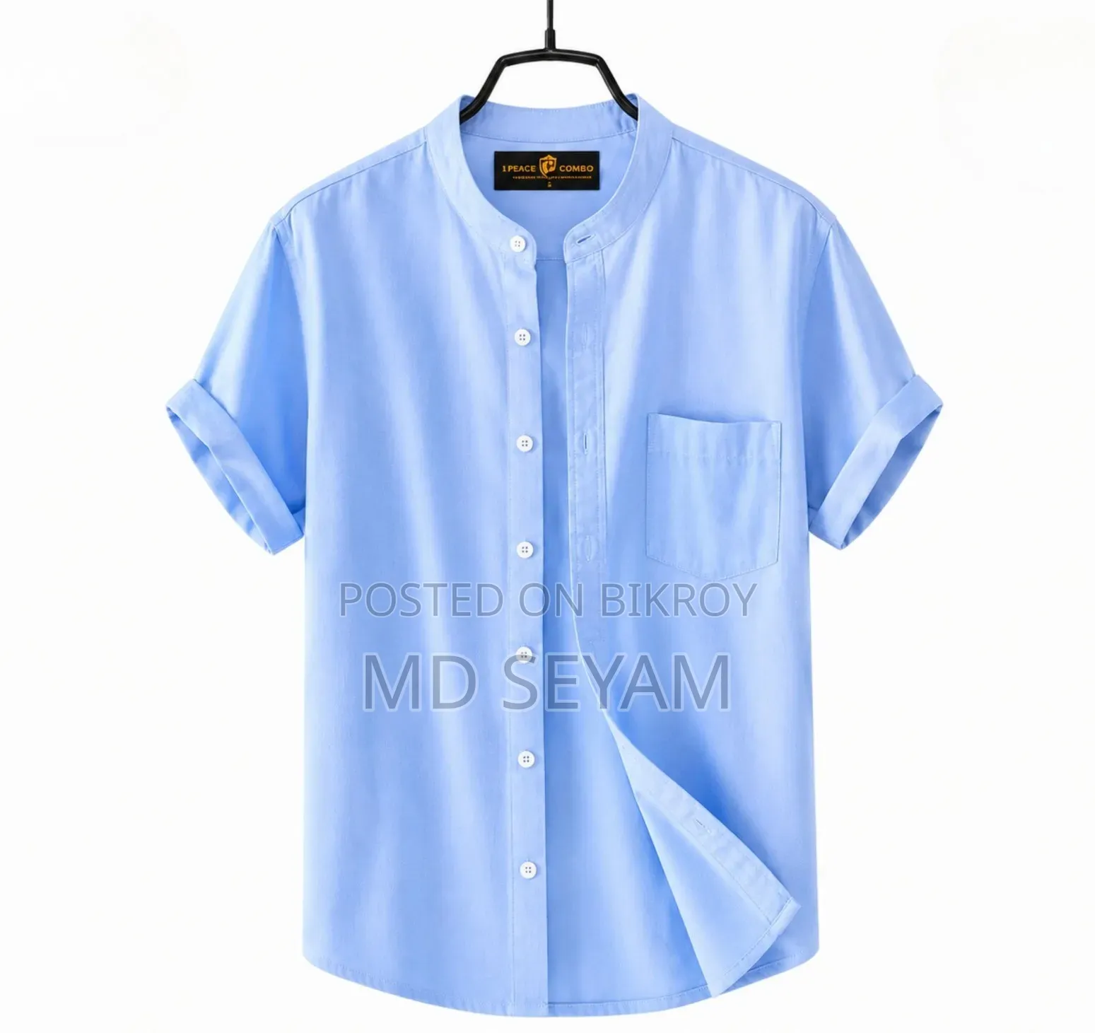 Premium Oxford Cotton Band Collar Short Sleeve Shirt