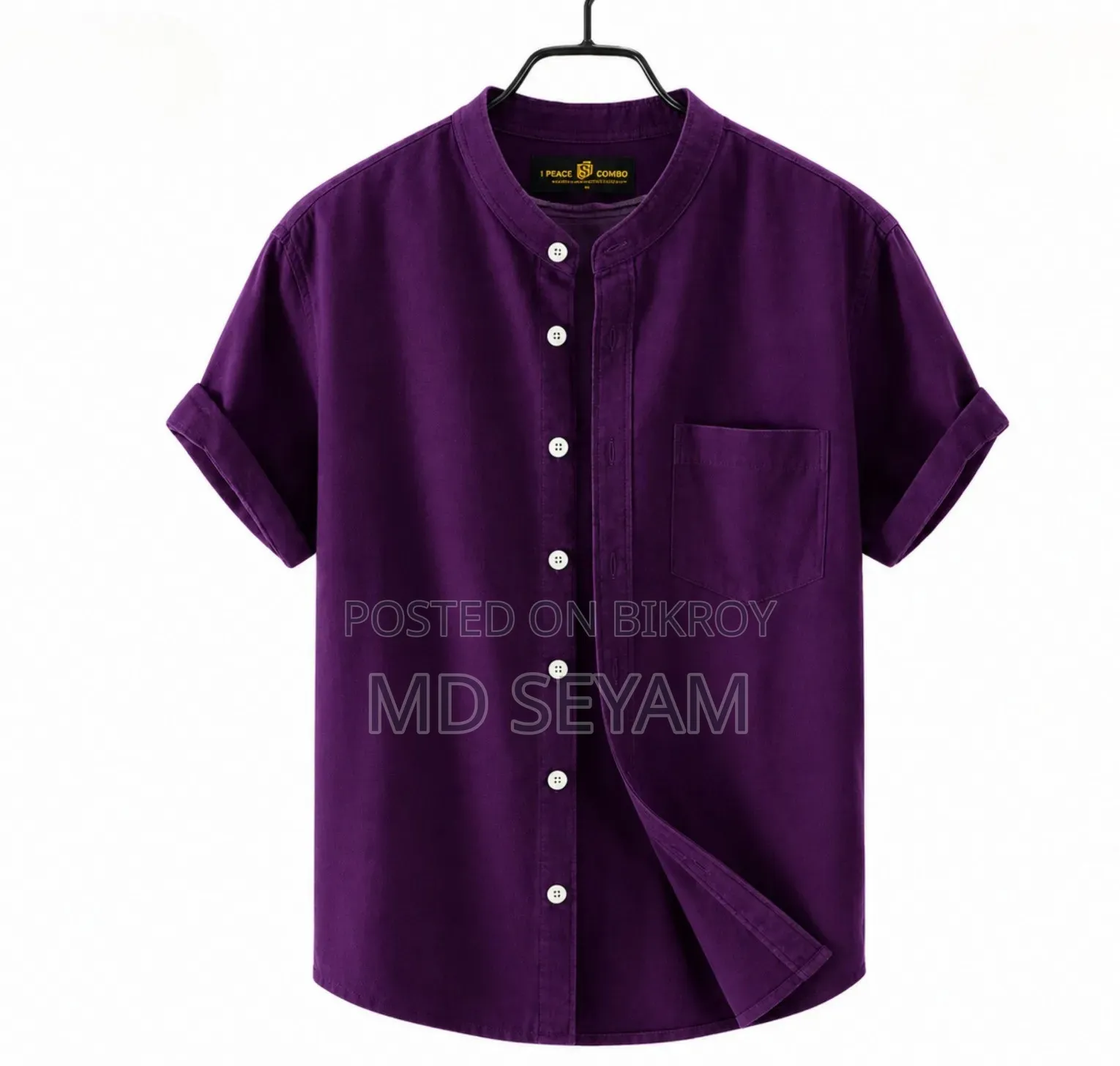 Premium Oxford Cotton Band Collar Short Sleeve Shirt