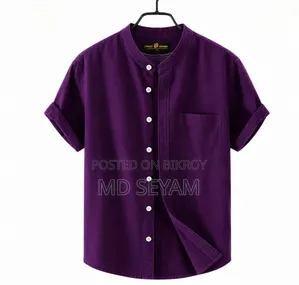 Premium Oxford Cotton Band Collar Short Sleeve Shirt