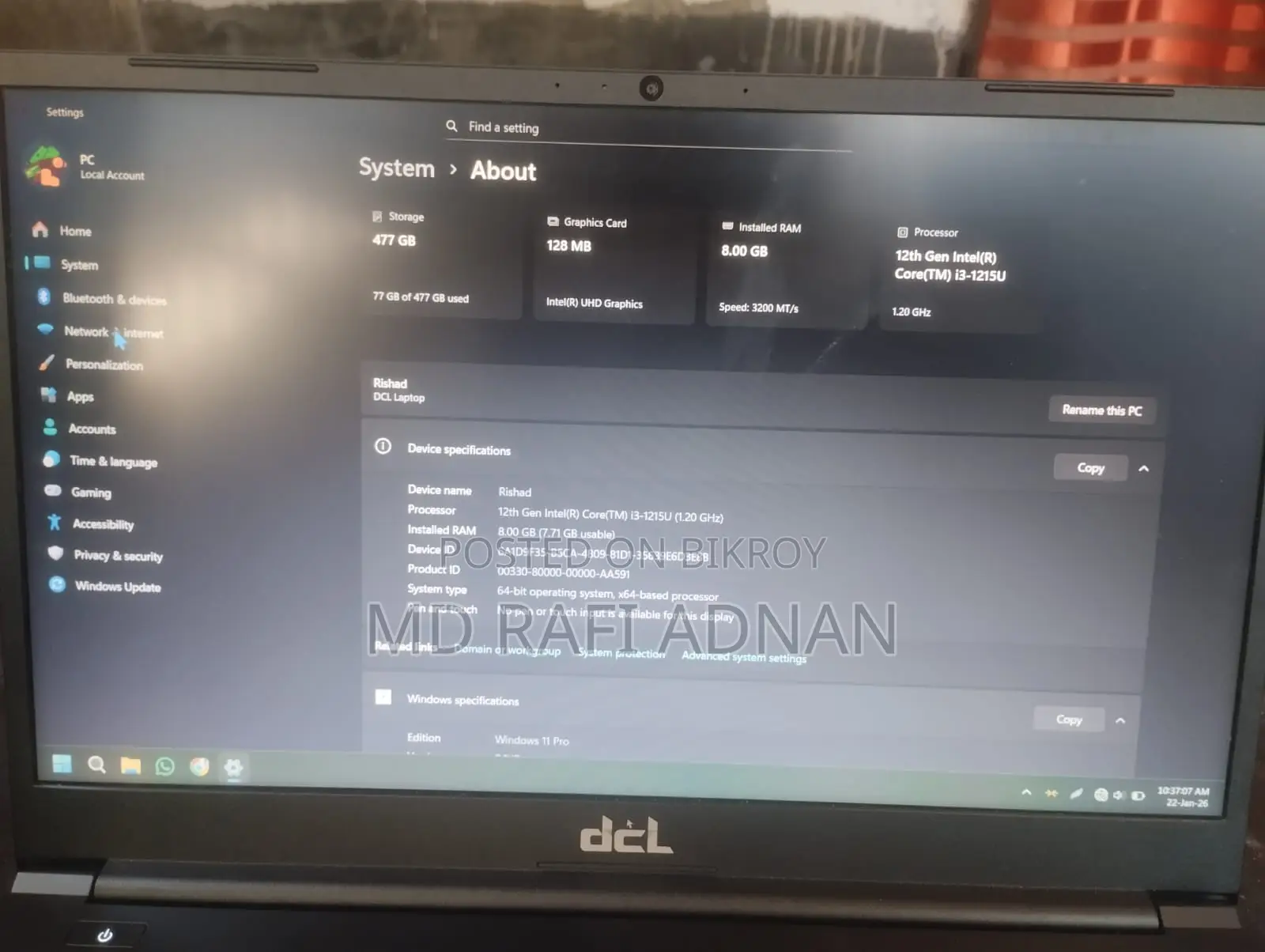 Laptop 8GB SSD 512GB