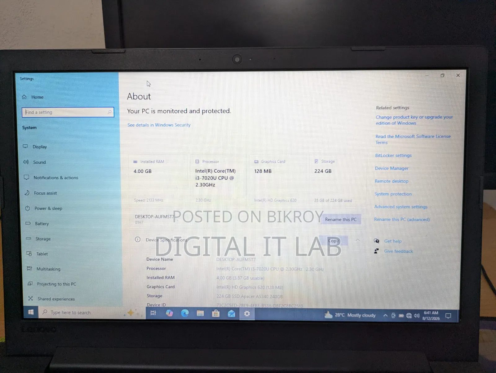 Laptop Lenovo IdeaPad 330 4GB Intel Core I3 SSD 256GB