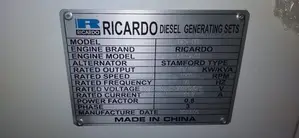 Ricardo 100 kVA / 80 kW Open-Type Diesel Generator