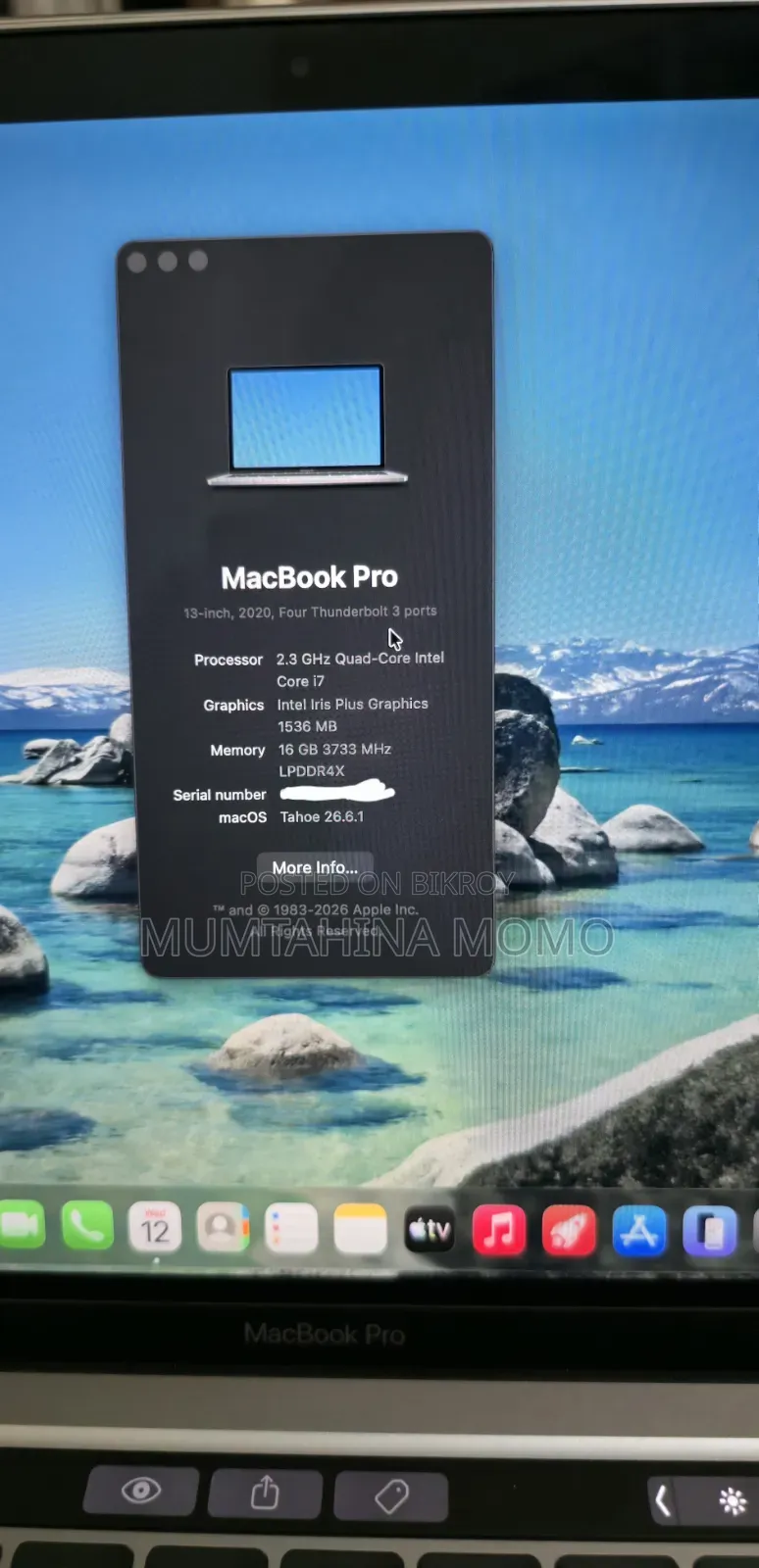 Laptop Apple MacBook Pro 2020 16GB Intel Core i7 SSD 500GB