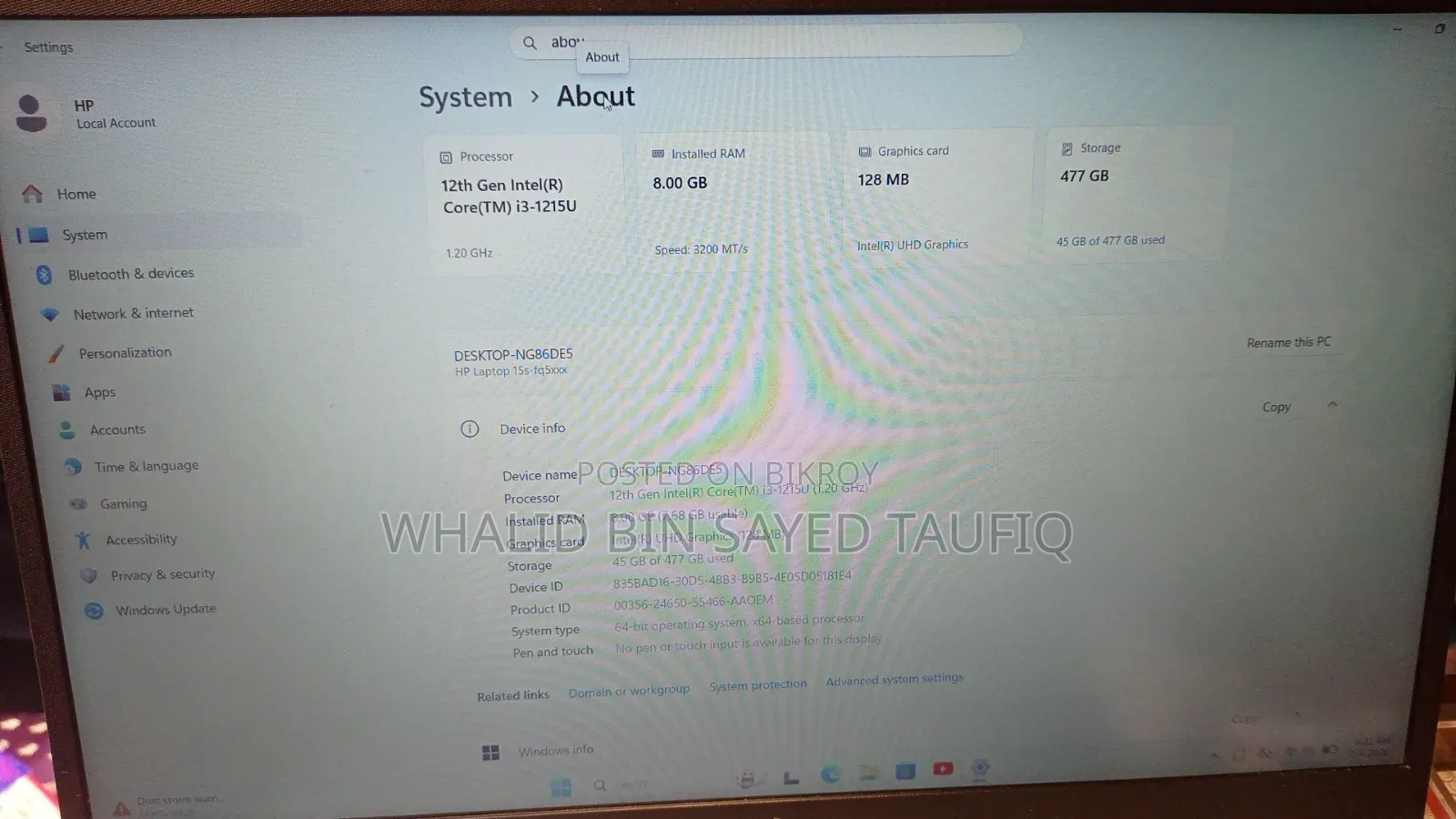 New Laptop HP 15s 8GB Intel Core i3 HDD 500GB