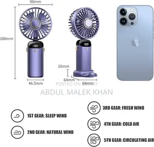 Hand Held Fan,Portable Handheld USB Rechargeable Fans with 5 Speeds
