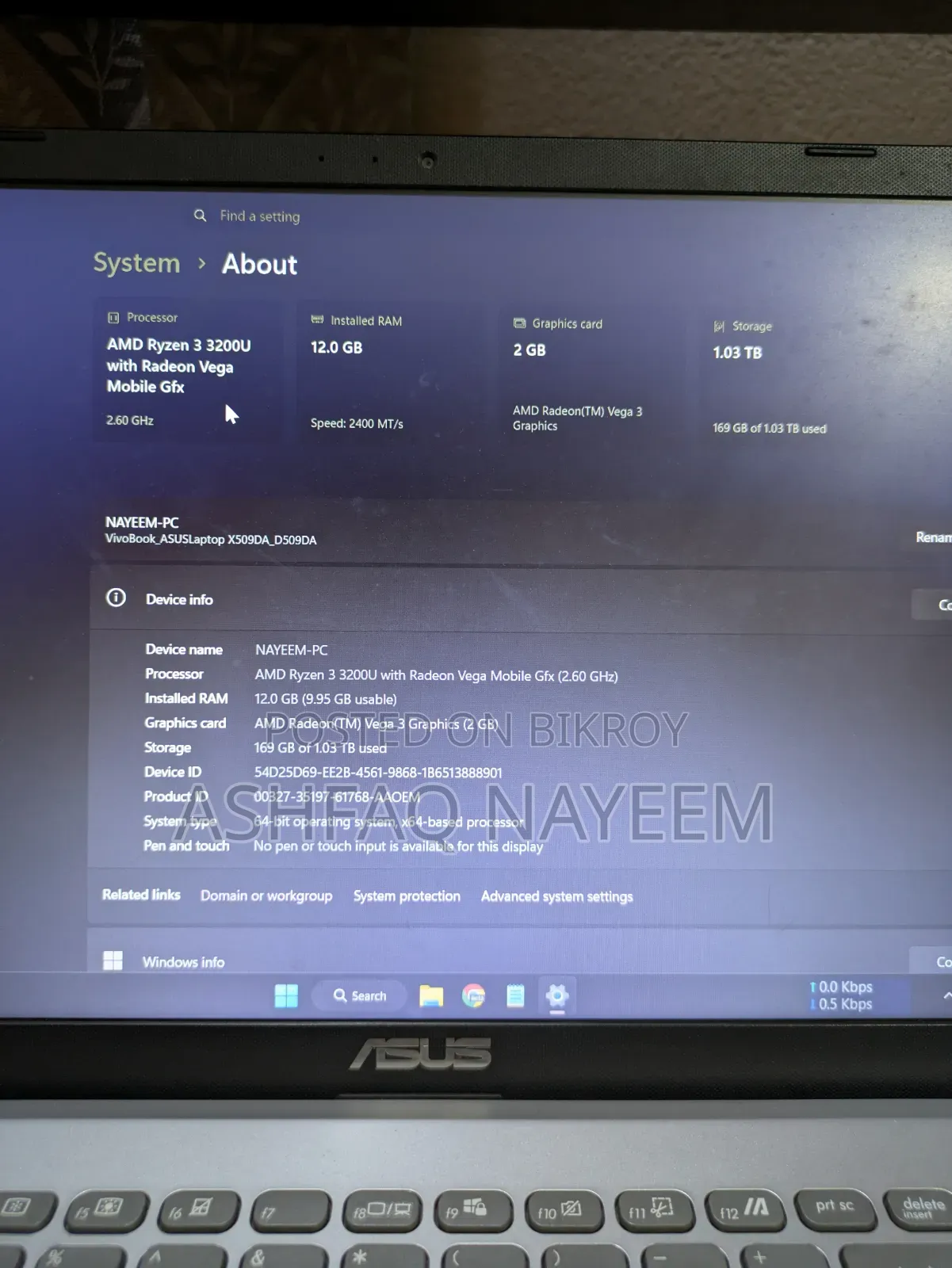 Laptop ASUS Vivobook 15 12GB AMD Ryzen 3 HDD 1T