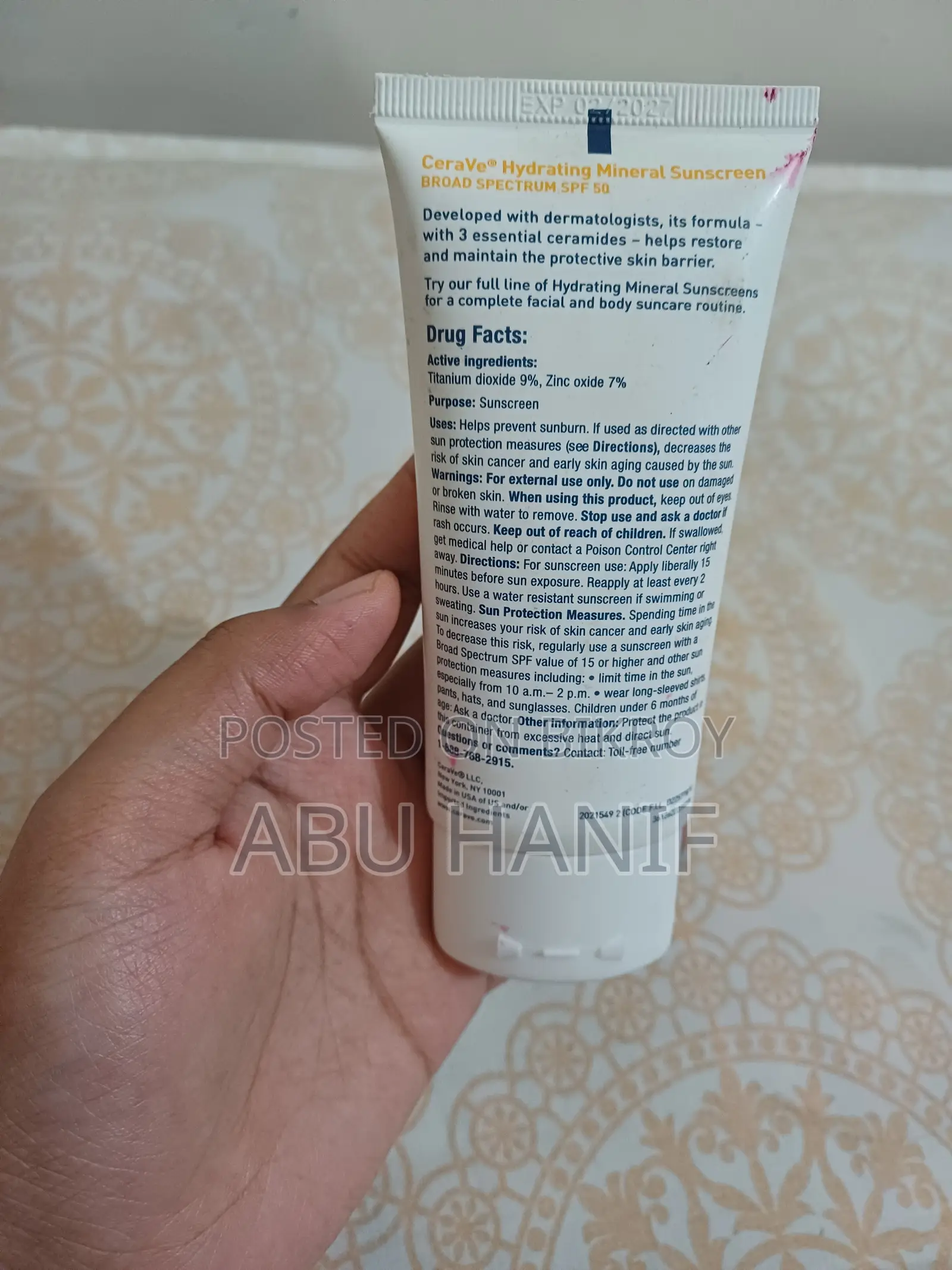 CeraVe Hydrating Mineral Sunscreen SPF 50 Face Sunscreen, (75ml)