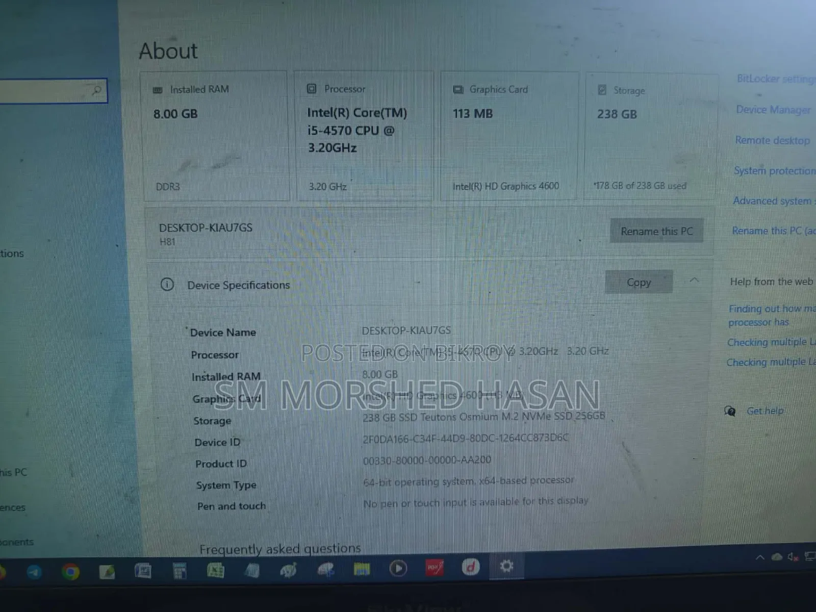 Desktop Computer 8GB Intel Core I5 SSD 256GB