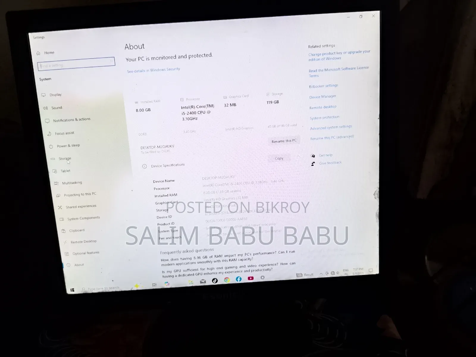 Desktop Computer Gigabyte GB-BSi3HAL-6100 8GB Intel Core I5 SSD 128GB
