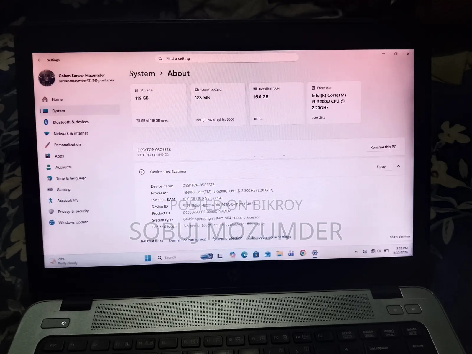 Laptop HP EliteBook 840 G2 16GB Intel Core I5 HDD+SSD 128GB