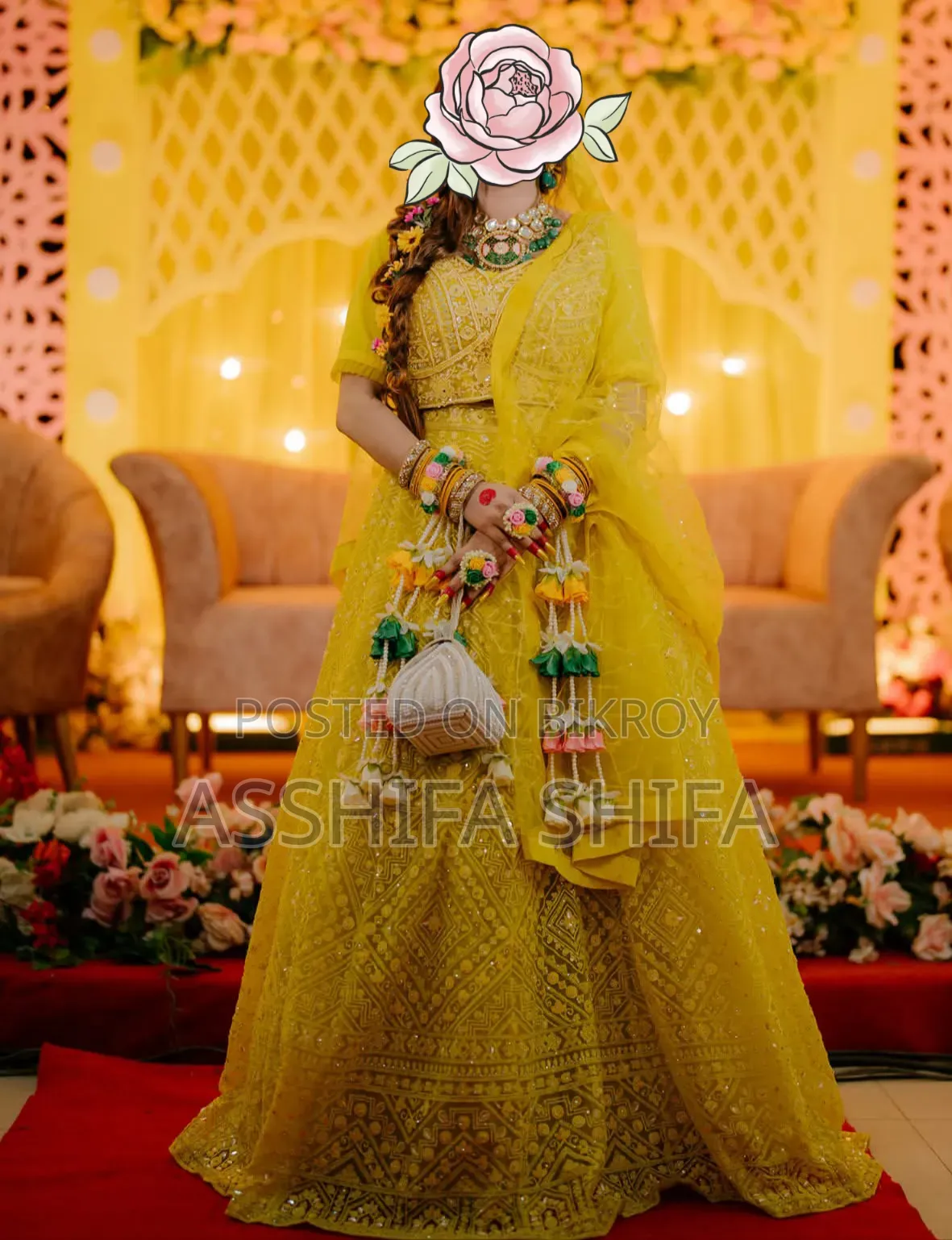 ইন্ডিয়ান হলুদ ব্রাইডাল লেহেঙ্গা