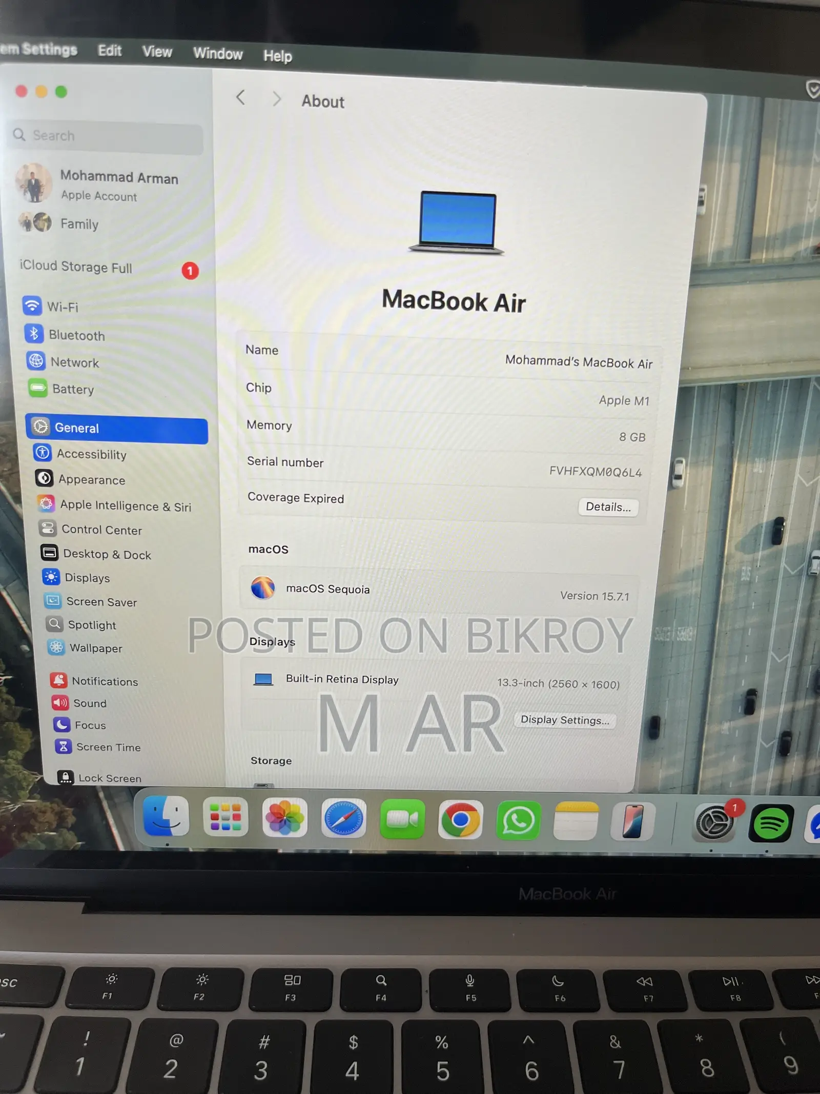 Laptop Apple MacBook Air 2020 M1 8GB Apple M1 SSHD (Hybrid) 256GB
