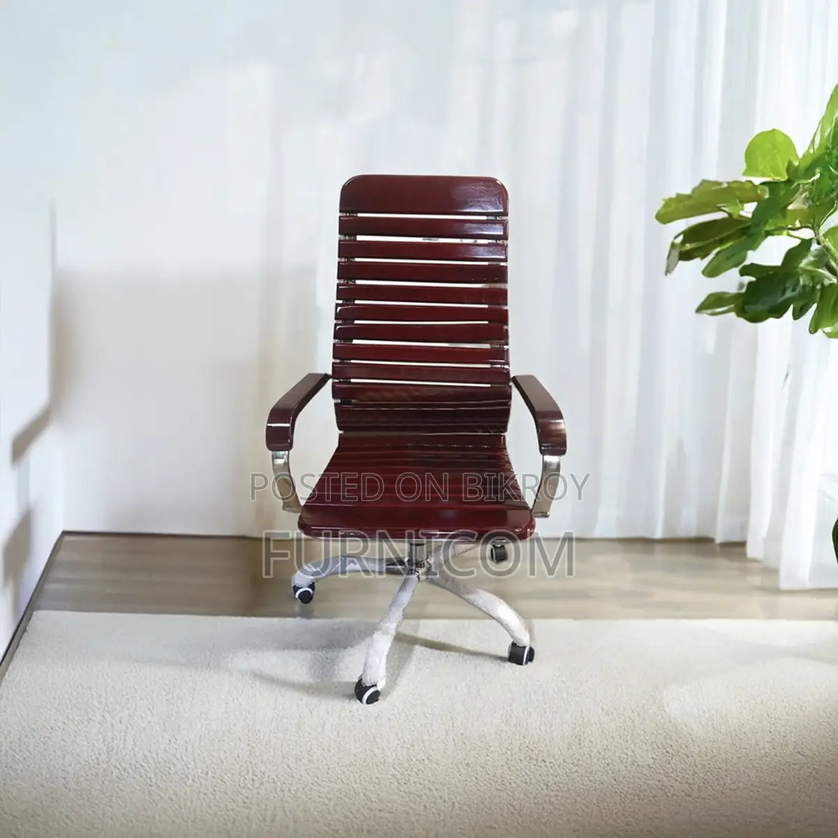 Curvy Linear Wooden Boss Chair Oak Teak (FCWC 2)