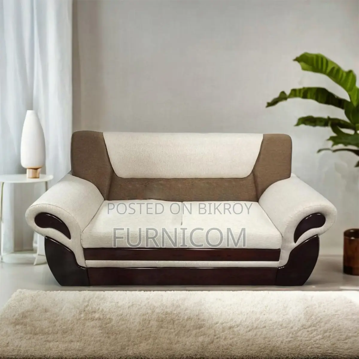 Rolled Arm Velvet Fluffy Sofa (2 seater)