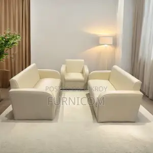 Straight-backed Snug Sofa Set for Living Room Synthetic Leather Off Wh